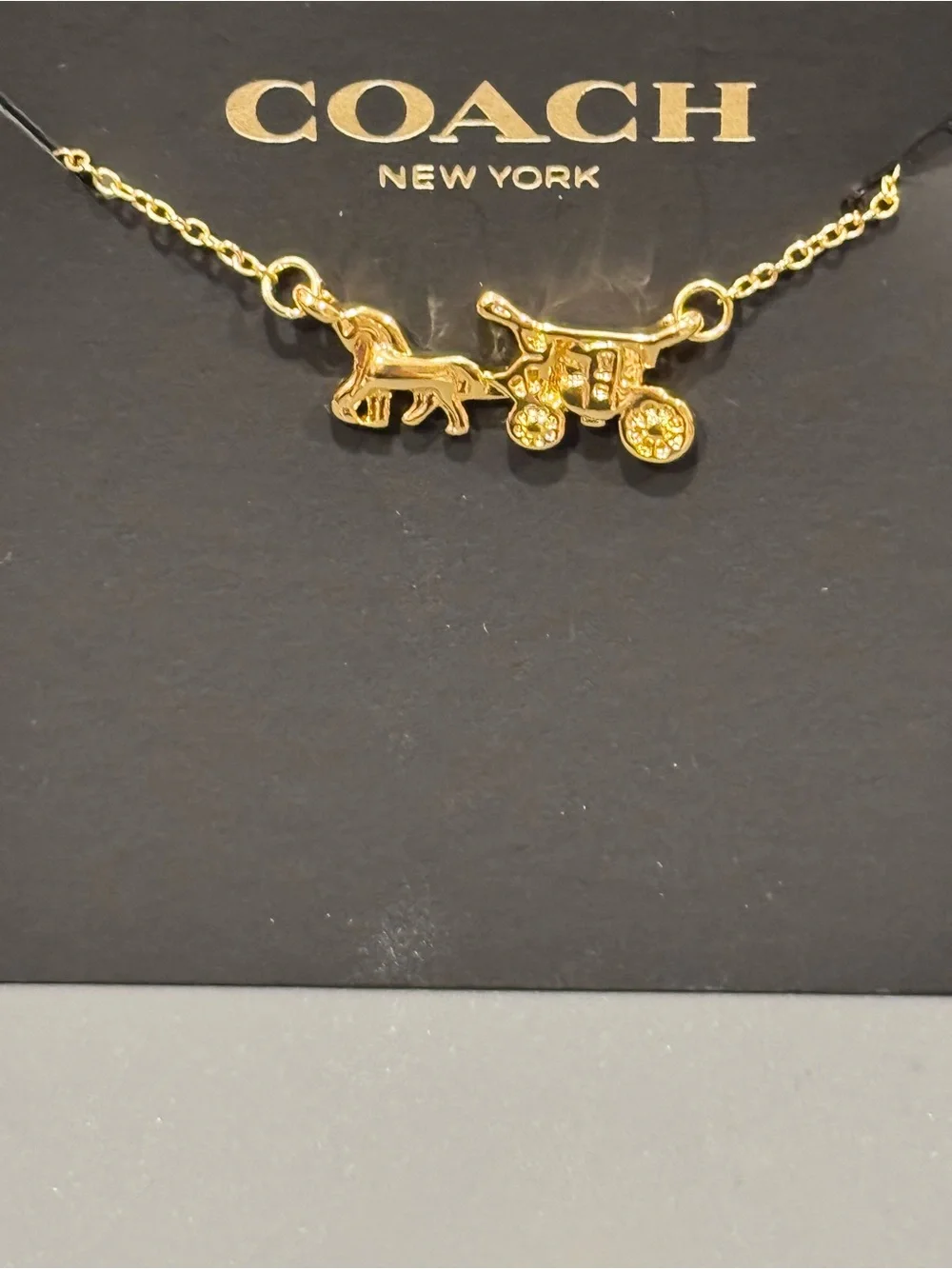 NWT Coach Gold Horse & Carriage Pendant Chain Necklace